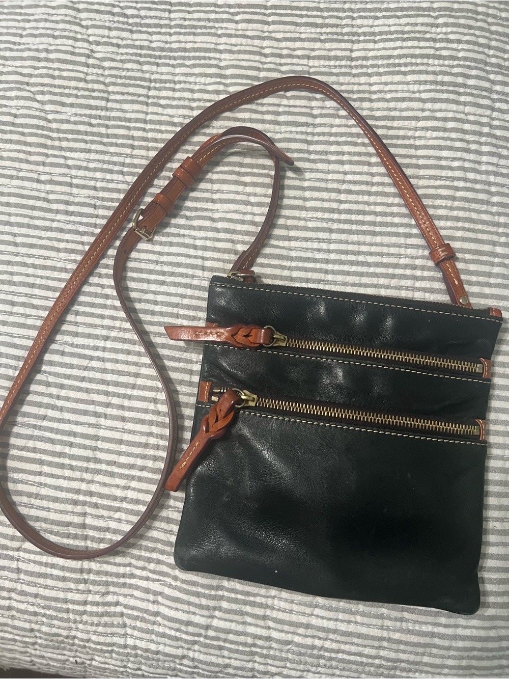 Black and Tan Leather Crossbody Bag - Compact Women’s Shoulder Pouch